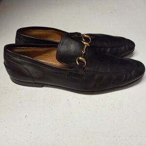Gucci Black Leather Horsebit Slip-On Loafers